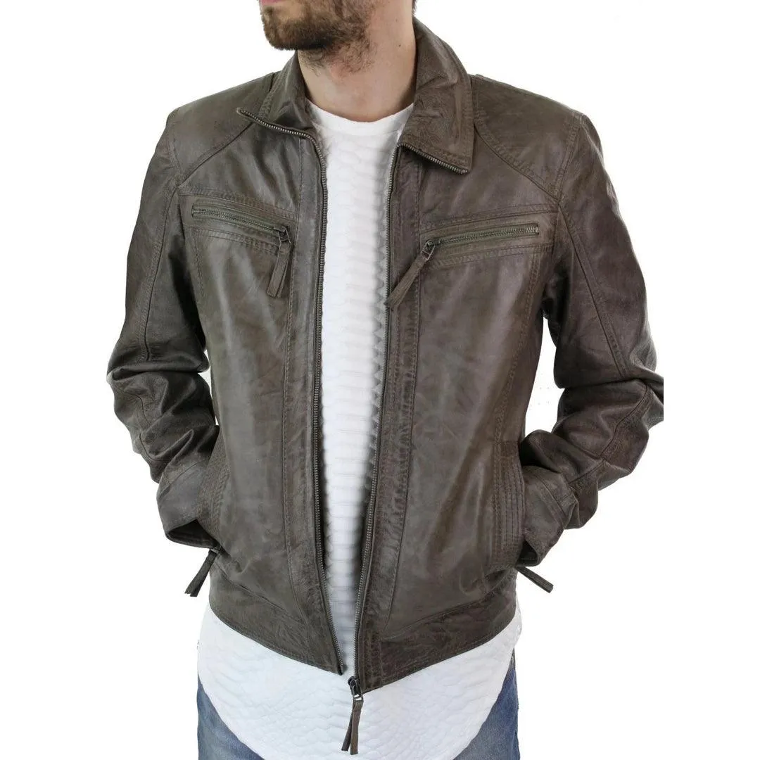 Mens Brown Real Leather Jacket Vintage Tailored Fit Genuine New S-3XL