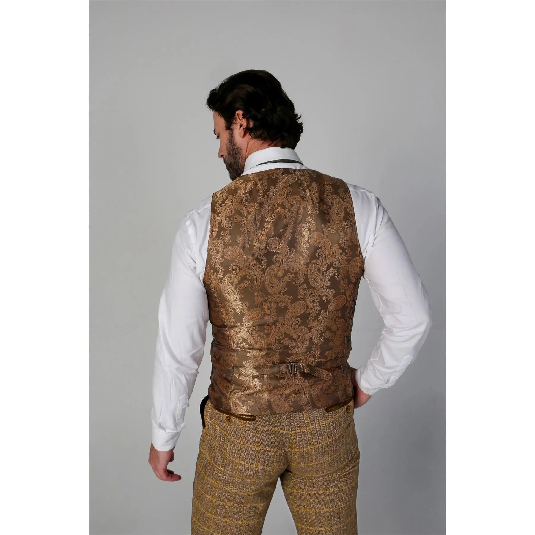 Men's Brown Waistcoat Tweed Herringbone Wool Blend Vest