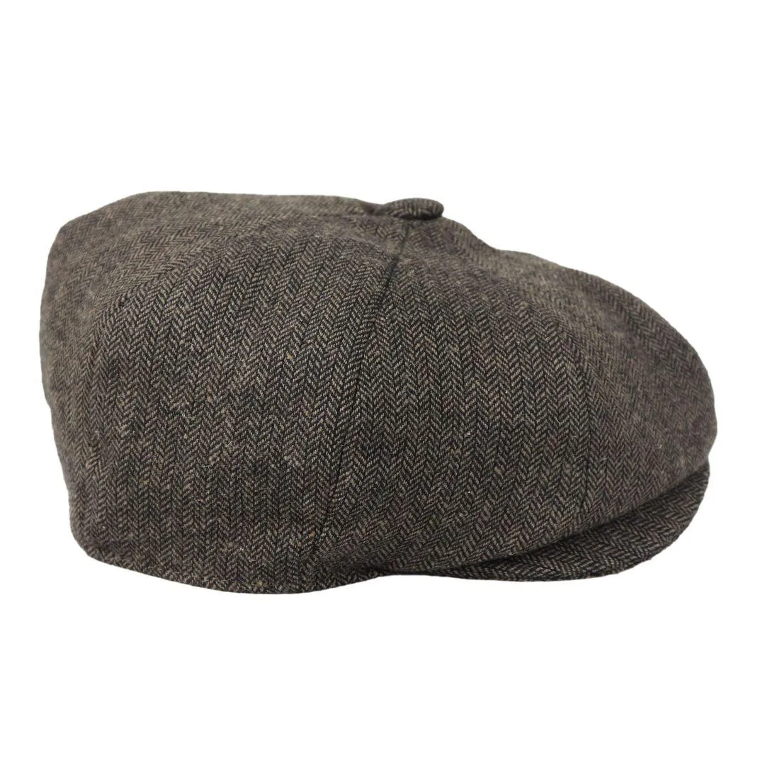 Mens Flatcap Hat Baker Boy 8 Panel Grandad Tweed Herringbone Brown Grey Vintage