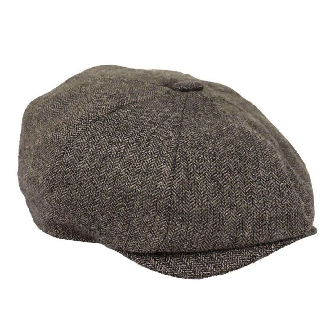 Mens Flatcap Hat Baker Boy 8 Panel Grandad Tweed Herringbone Brown Grey Vintage