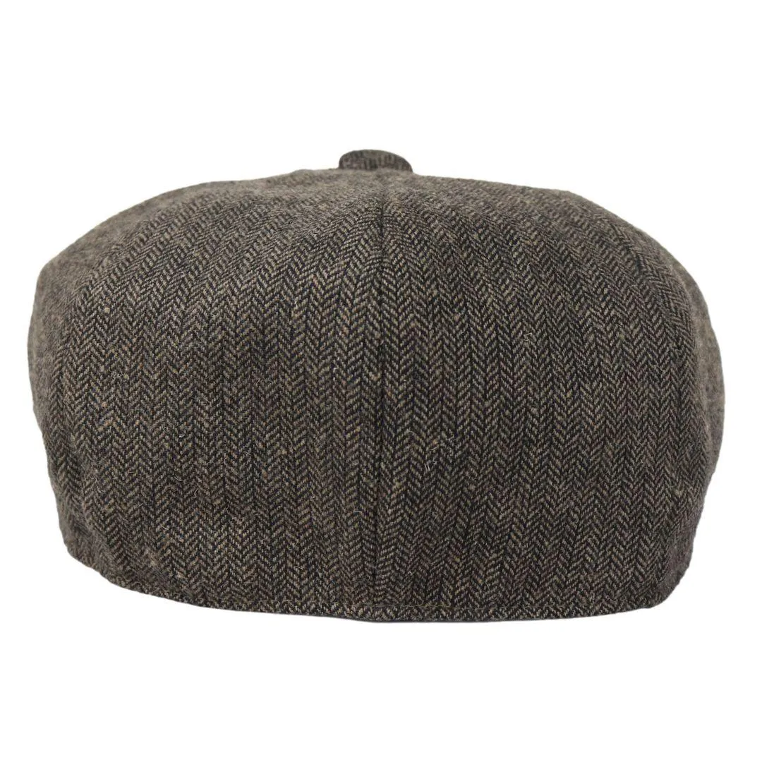 Mens Flatcap Hat Baker Boy 8 Panel Grandad Tweed Herringbone Brown Grey Vintage