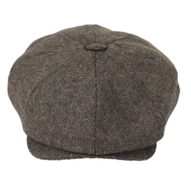 Mens Flatcap Hat Baker Boy 8 Panel Grandad Tweed Herringbone Brown Grey Vintage