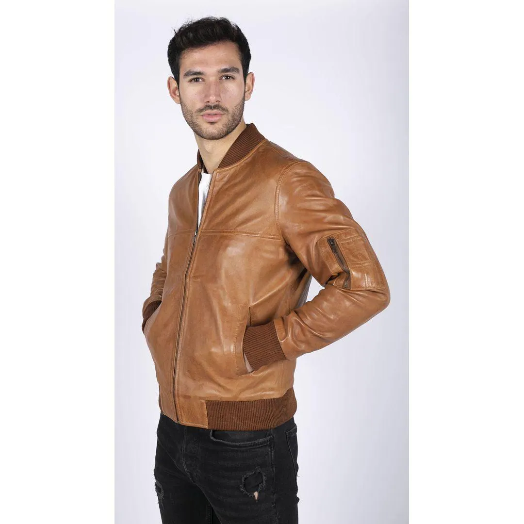 Mens Genuine Leather Bomber Jacket Leather Casual Varsity VIntage Smart Casual