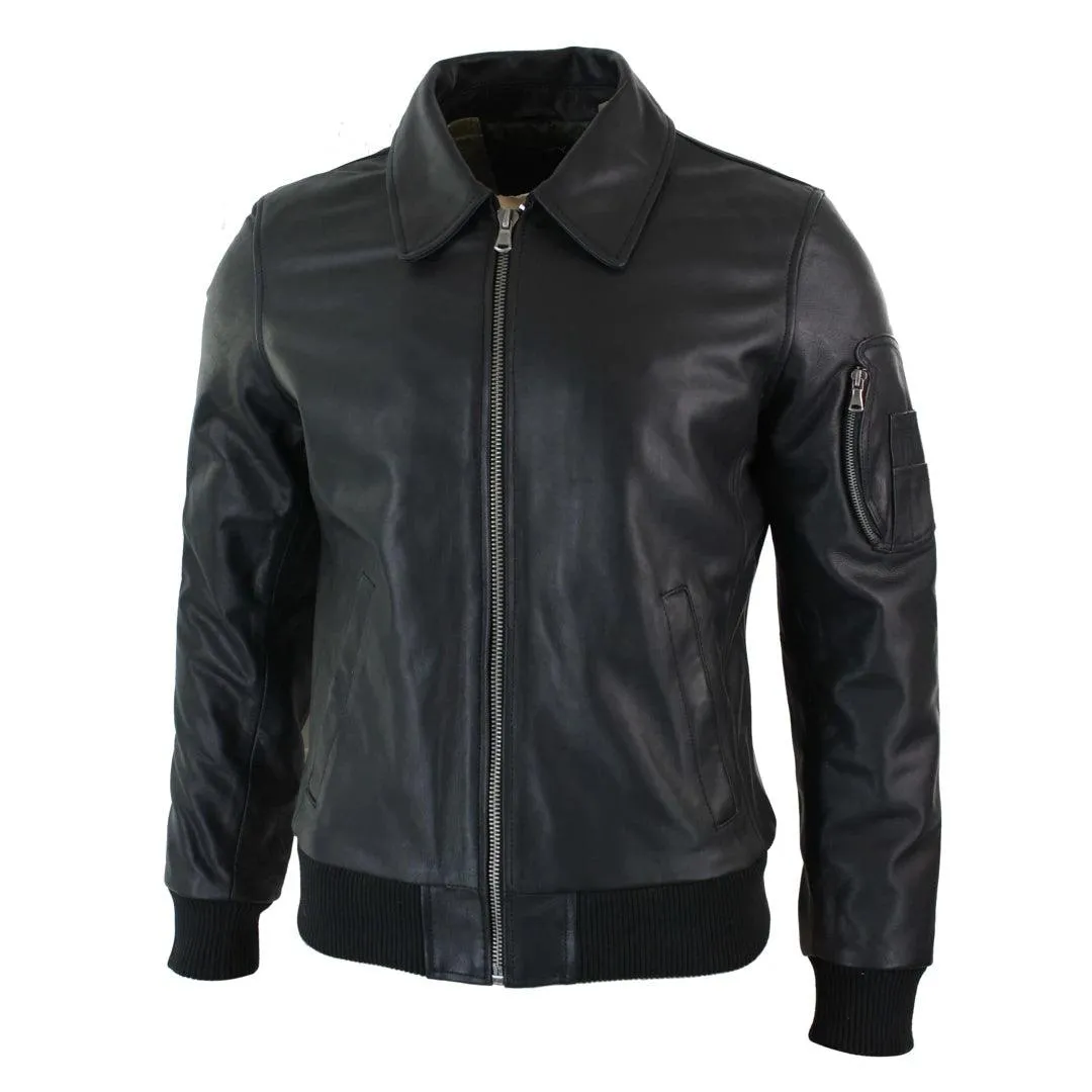 Mens Genuine Real Leather Harrington Bomber MA1 Classic Pilot MOD Jacket