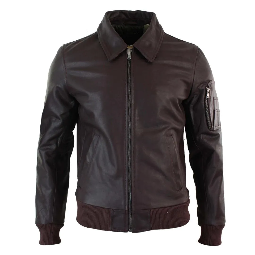 Mens Genuine Real Leather Harrington Bomber MA1 Classic Pilot MOD Jacket