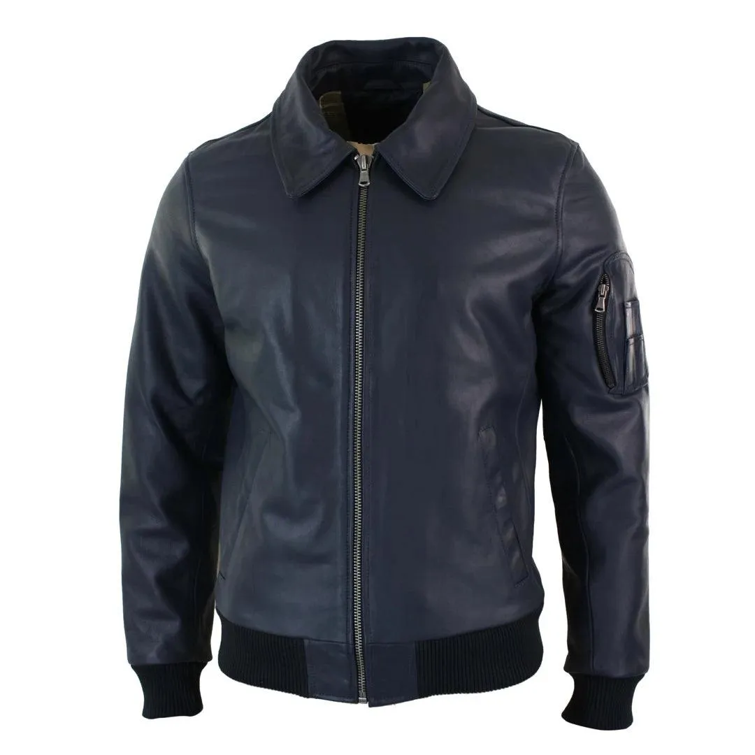 Mens Genuine Real Leather Harrington Bomber MA1 Classic Pilot MOD Jacket