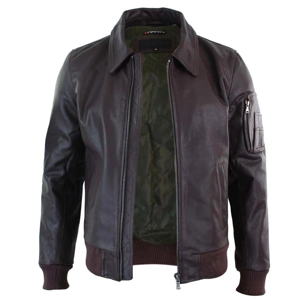 Mens Genuine Real Leather Harrington Bomber MA1 Classic Pilot MOD Jacket