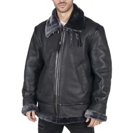 Mens Genuine Sheepskin Leather B3 Flying Aviator Jacket Black Grey Fur