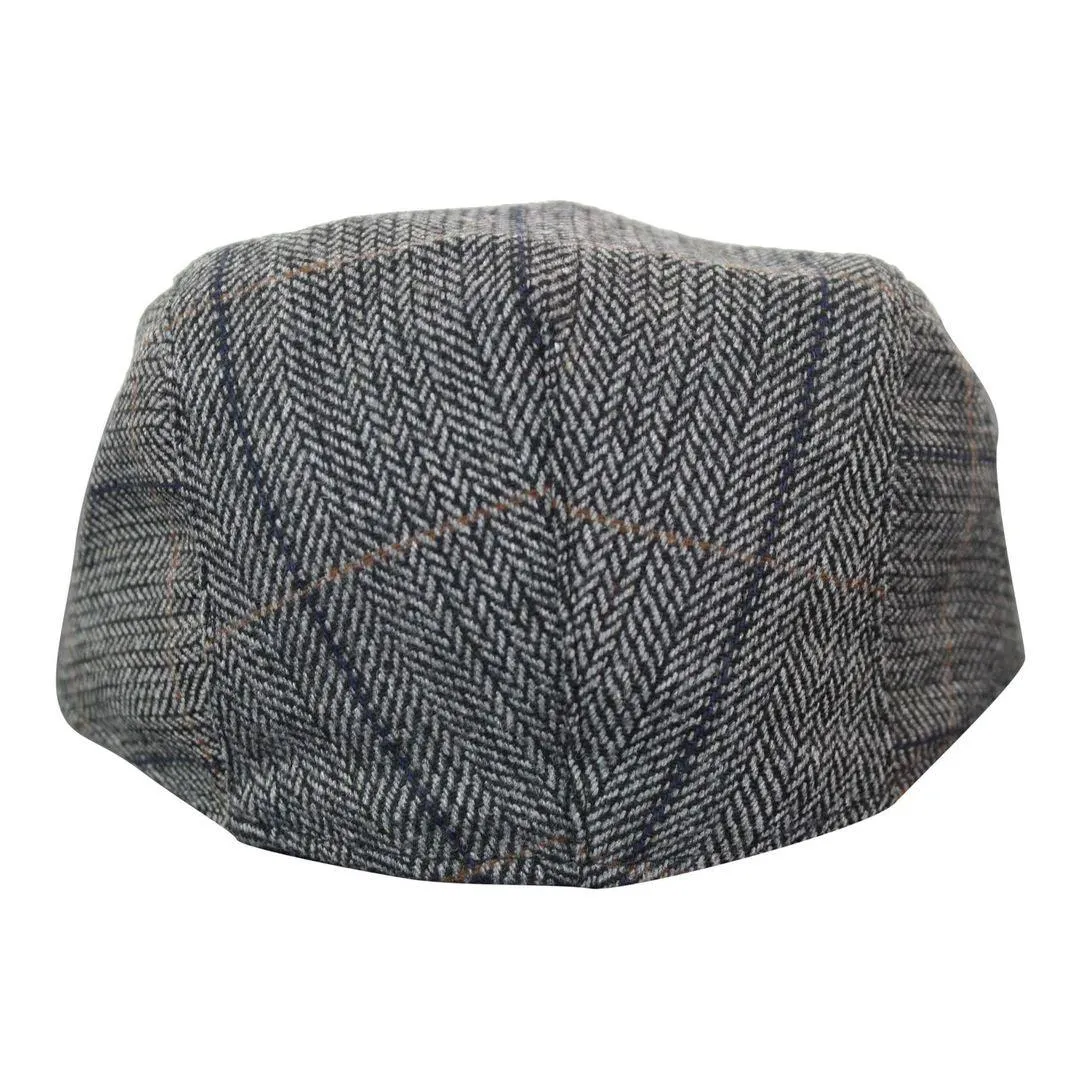 Mens Herringbone Tweed Wool Check Grandad Flat Caps Hats Vintage Green Grey Blue Brown