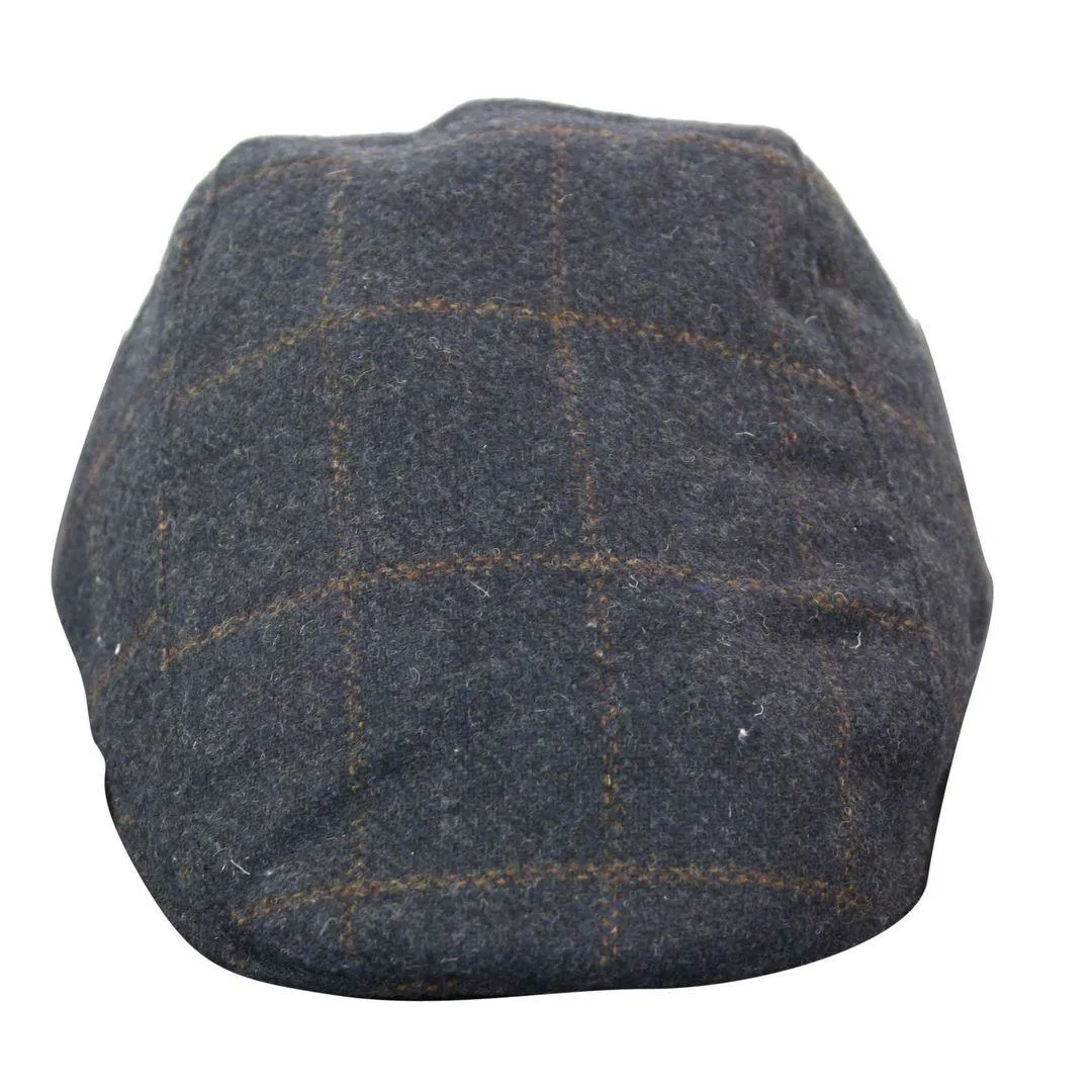 Mens Herringbone Tweed Wool Check Grandad Flat Caps Hats Vintage Green Grey Blue Brown