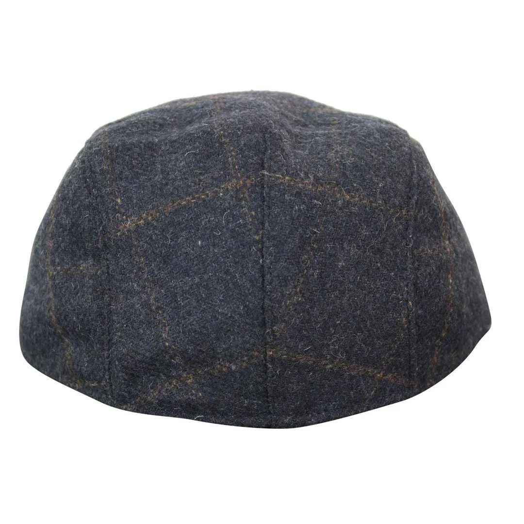 Mens Herringbone Tweed Wool Check Grandad Flat Caps Hats Vintage Green Grey Blue Brown