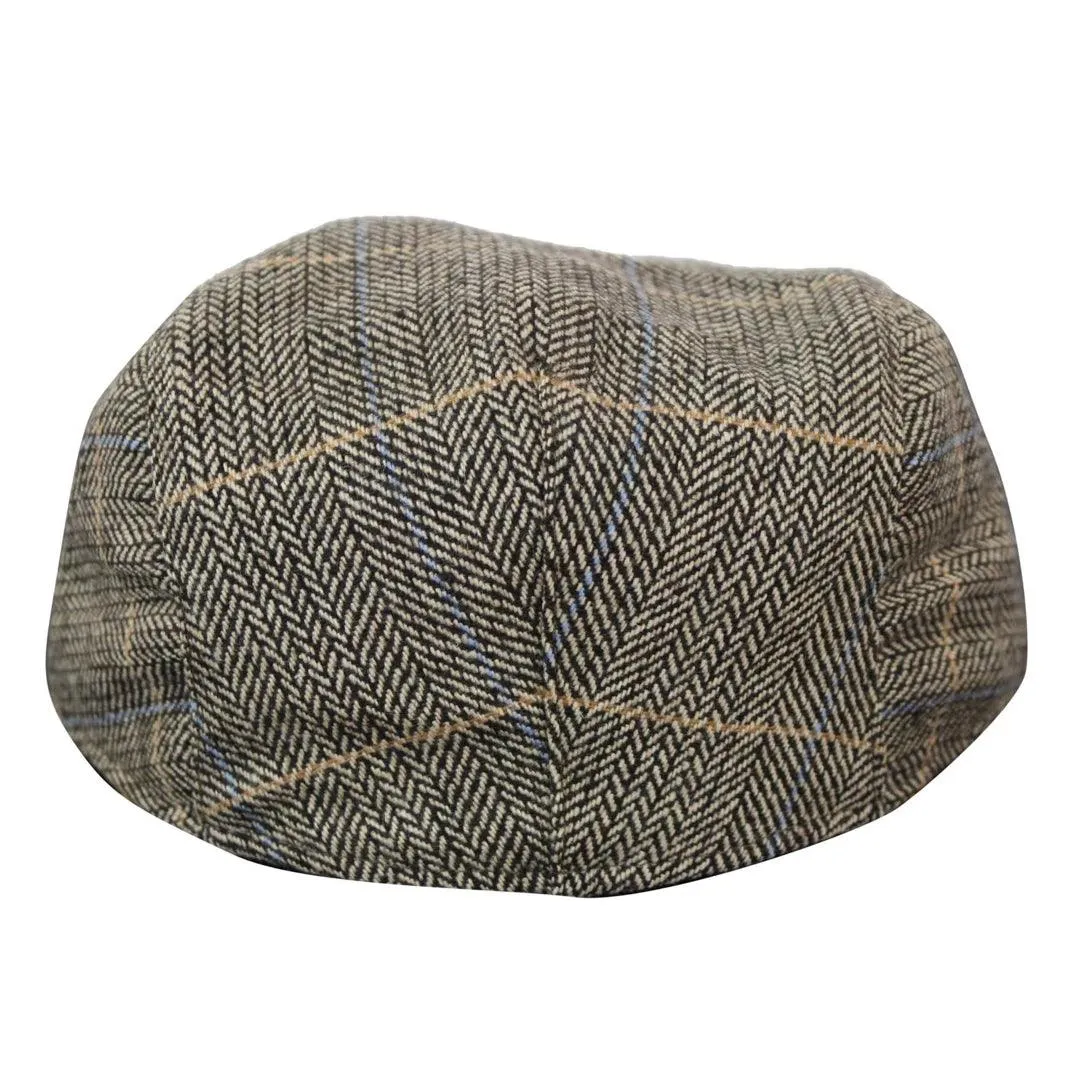 Mens Herringbone Tweed Wool Check Grandad Flat Caps Hats Vintage Green Grey Blue Brown