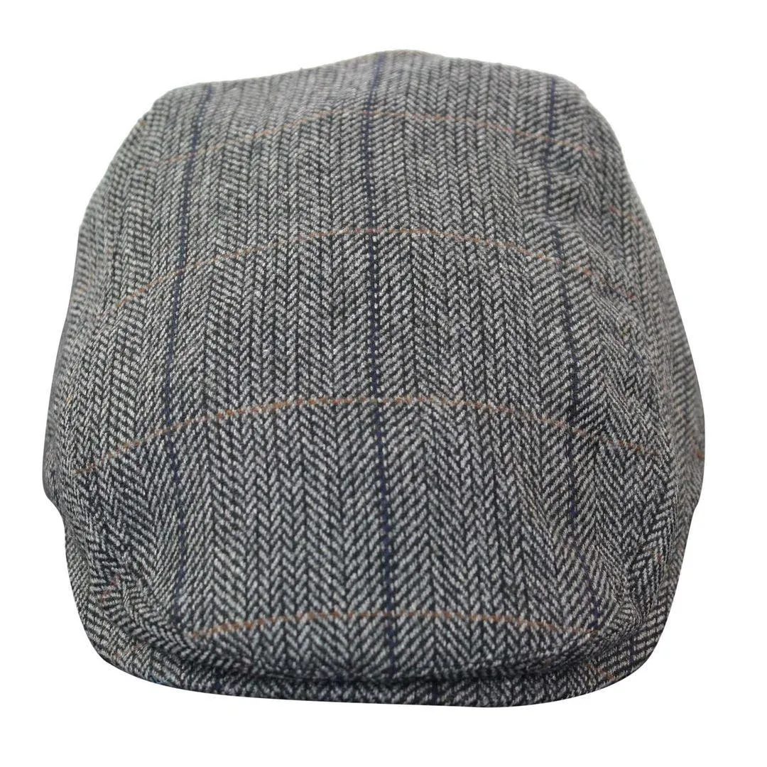 Mens Herringbone Tweed Wool Check Grandad Flat Caps Hats Vintage Green Grey Blue Brown