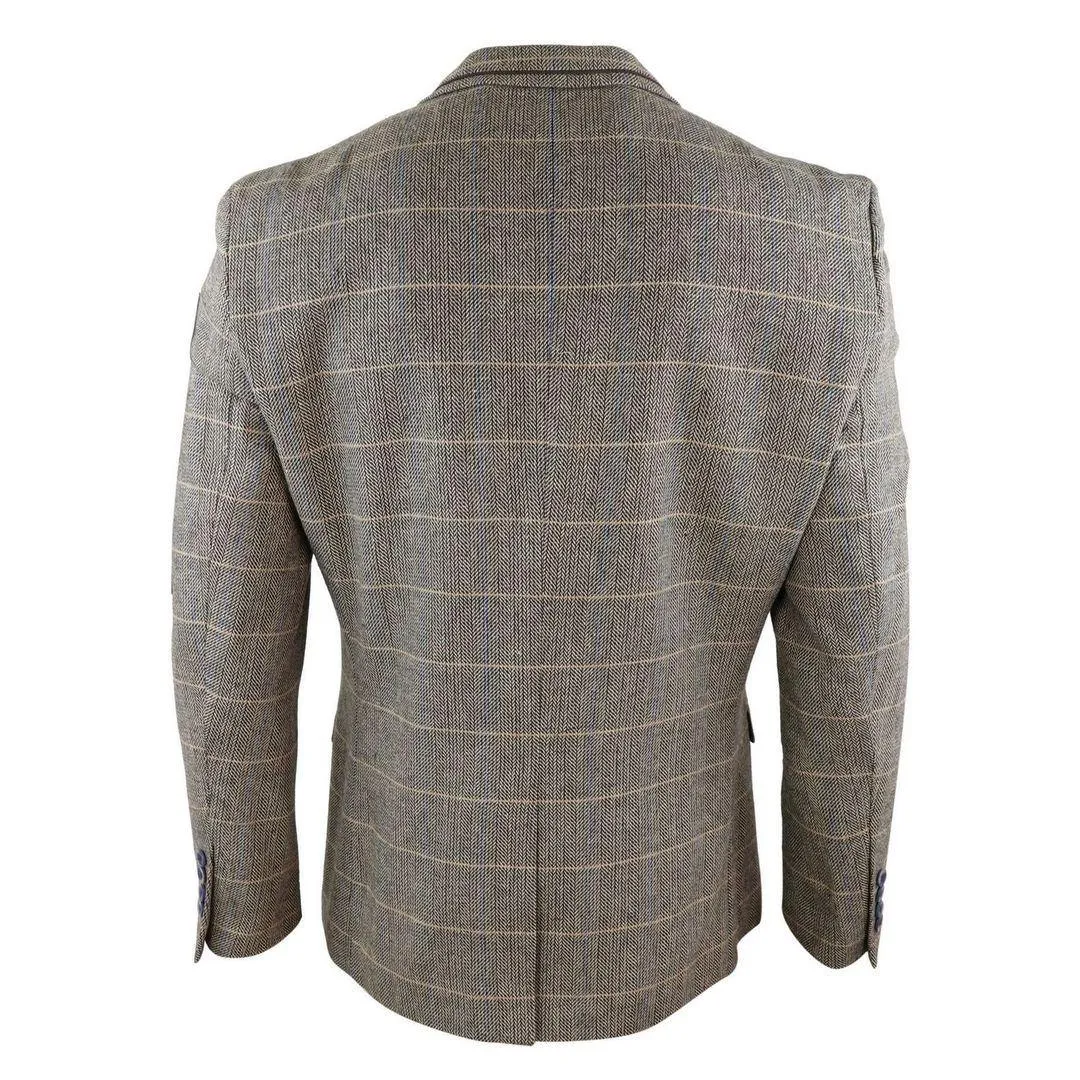 Mens Oak Brown Vintage Check Herringbone Tweed Blazer Jacket or Waistcoat Retro