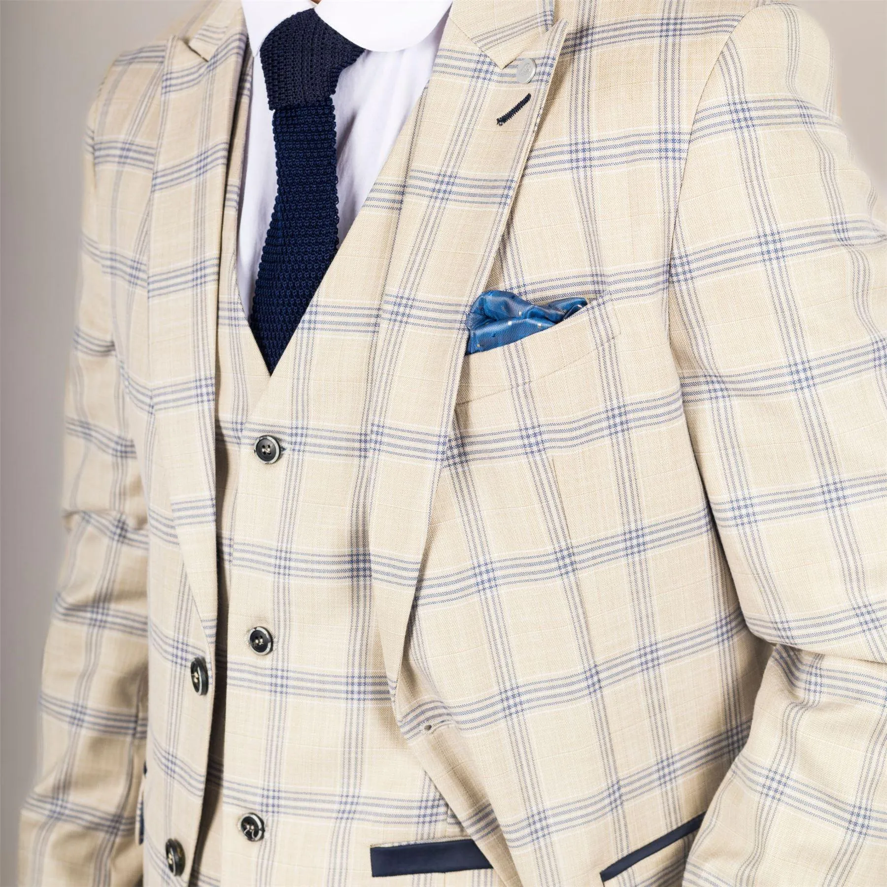 Men's Suit 3 Piece Beige Checked Classic Plaid Tailored Fit Formal Dress