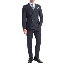 Men's Suit Dark Navy 2 Piece Double Breasted Tailored Fit Formal Wedding Dress