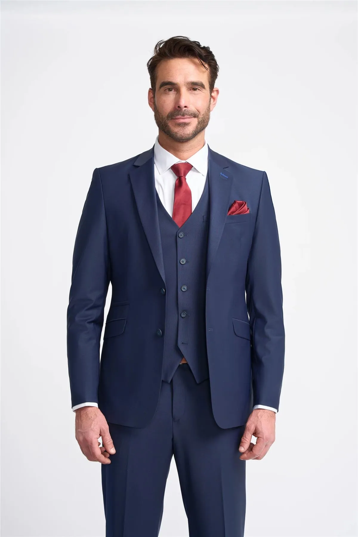 Men's Suit Navy Blue 3 Piece Tailored Fit Formal Wedding Dress