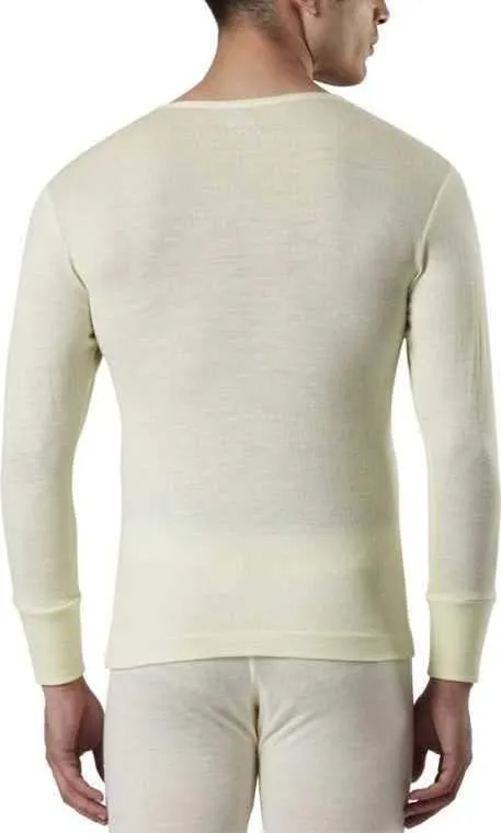 Monte Carlo Pure New Merino Wool Machine Washable Full Sleeves Round Neck Thermal for Men Off White Color