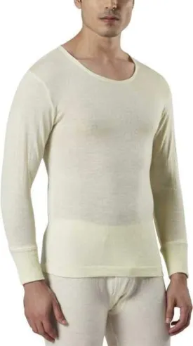 Monte Carlo Pure New Merino Wool Machine Washable Full Sleeves Round Neck Thermal for Men Off White Color