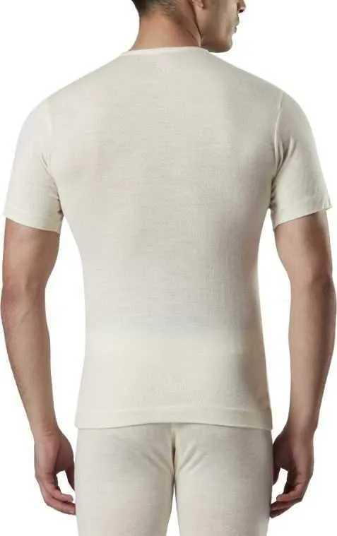 Monte Carlo Pure New Merino Wool Machine Washable Half Sleeves Round Neck Thermal for Men Off White