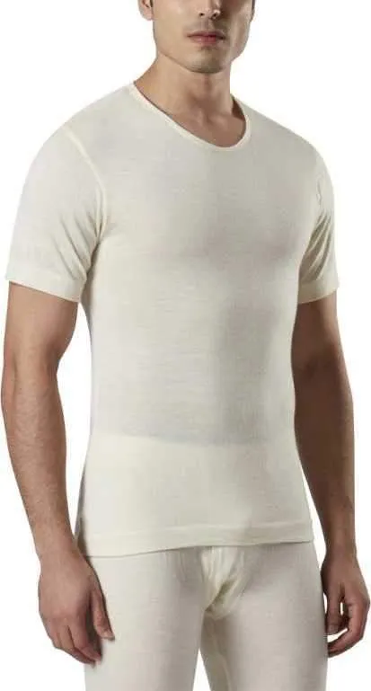 Monte Carlo Pure New Merino Wool Machine Washable Half Sleeves Round Neck Thermal for Men Off White