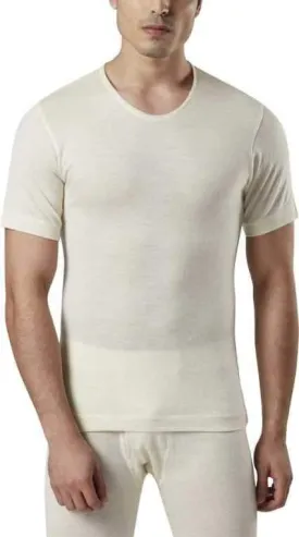 Monte Carlo Pure New Merino Wool Machine Washable Half Sleeves Round Neck Thermal for Men Off White