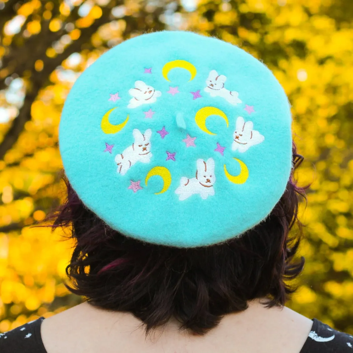 Moon Bunnies Embroidered Beret!