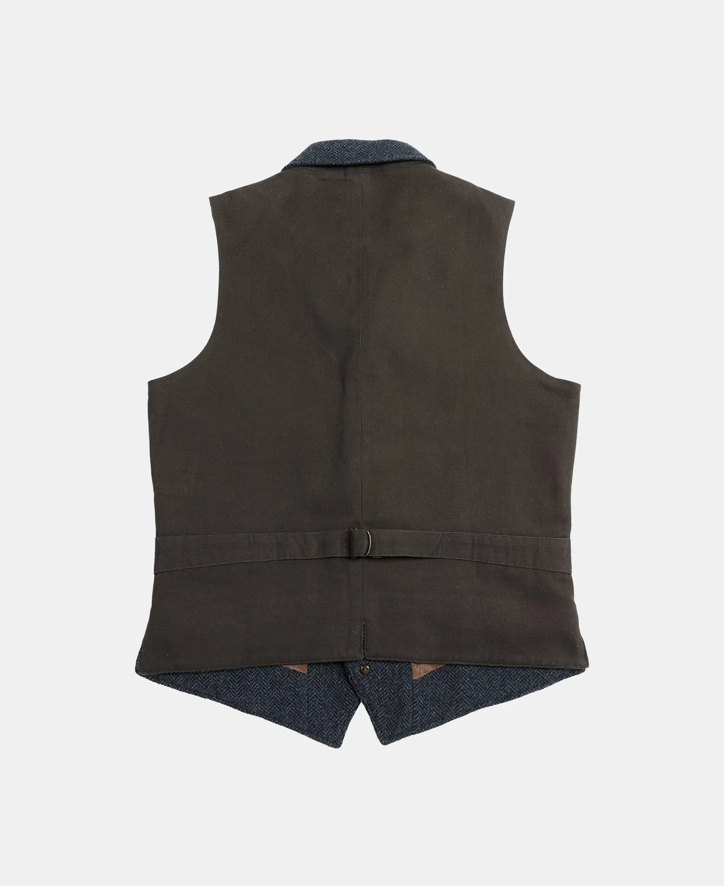 Navy Herringbone Tweed Lapel Vest