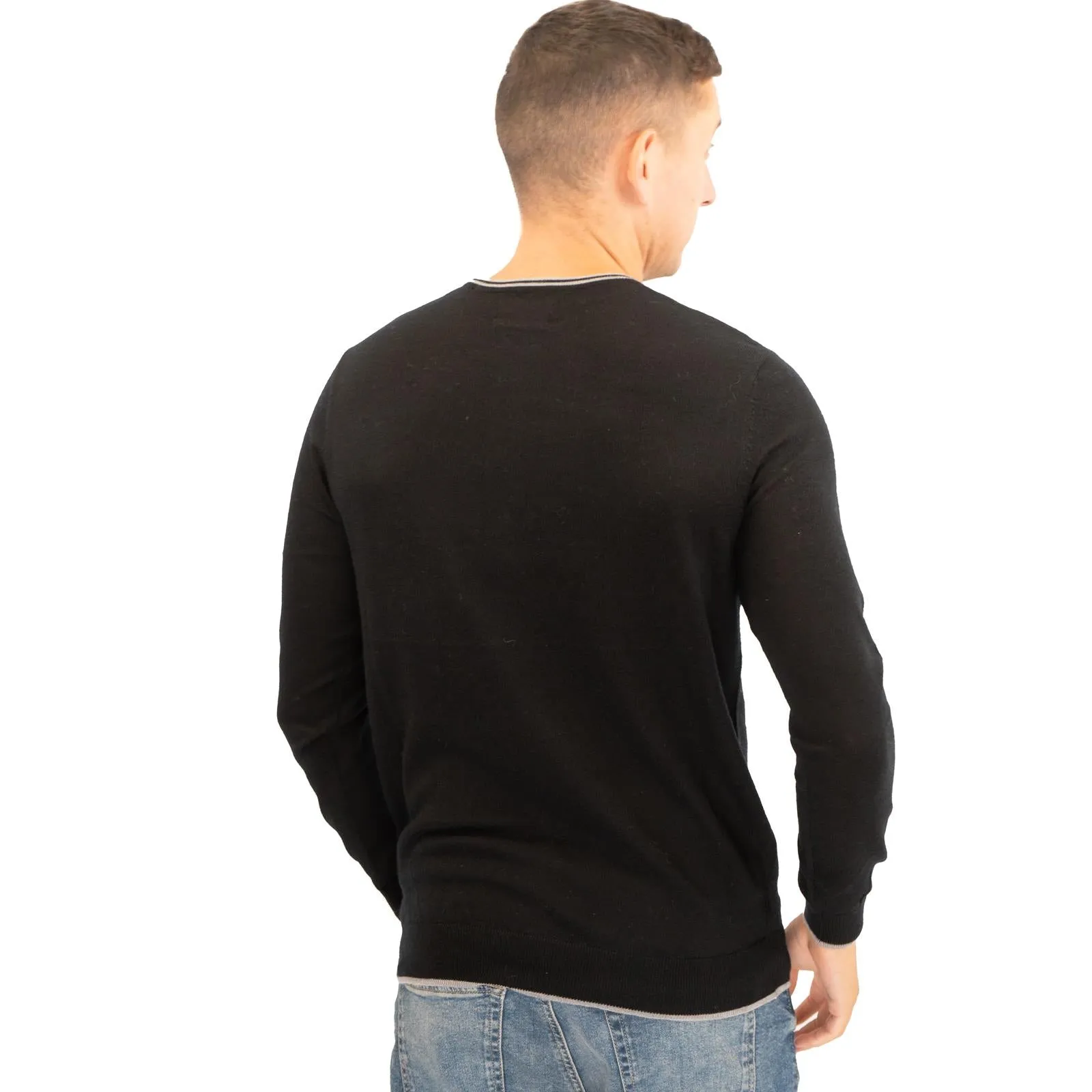 Nicole Farhi Mens Crew Neck Merino Wool Jumper Black