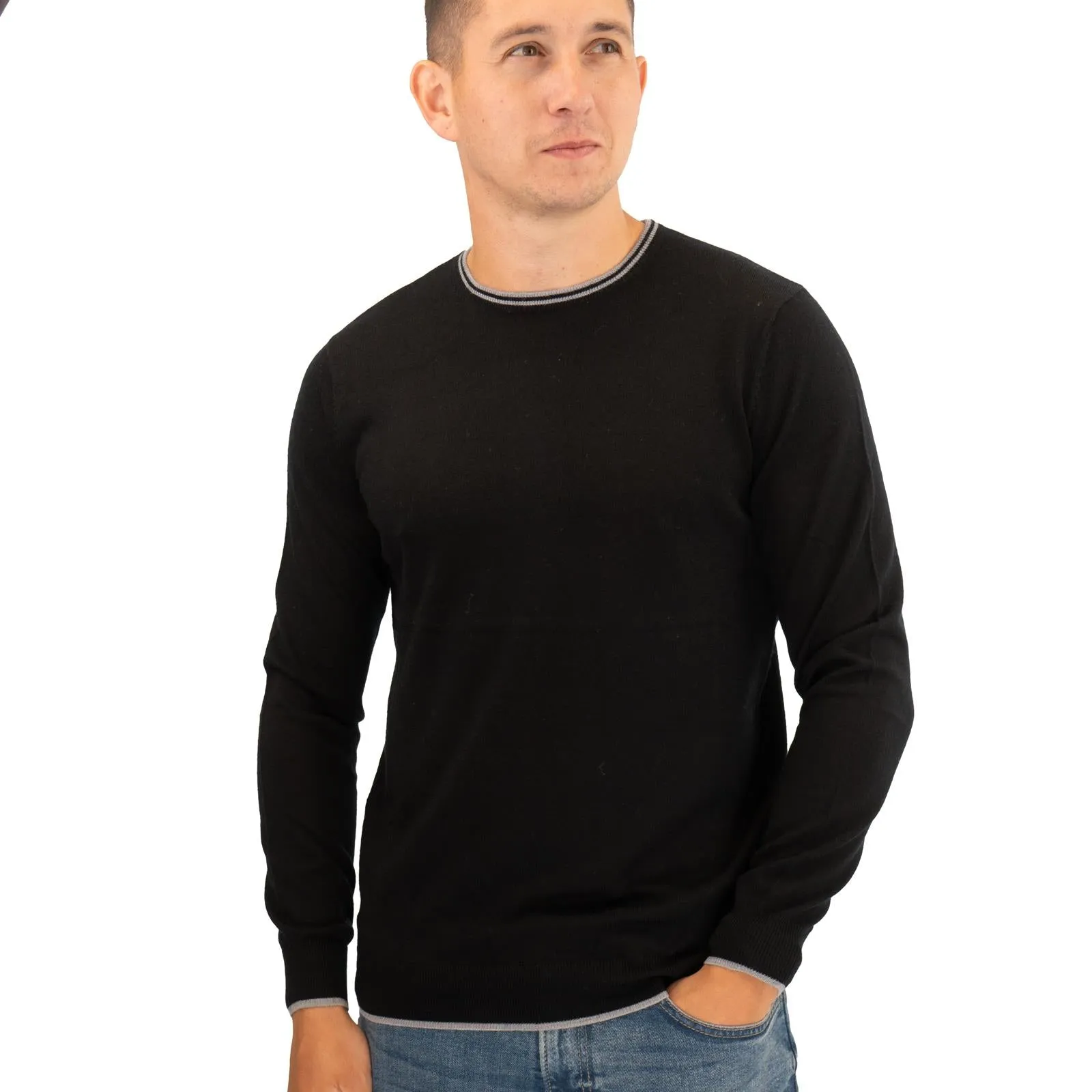 Nicole Farhi Mens Crew Neck Merino Wool Jumper Black