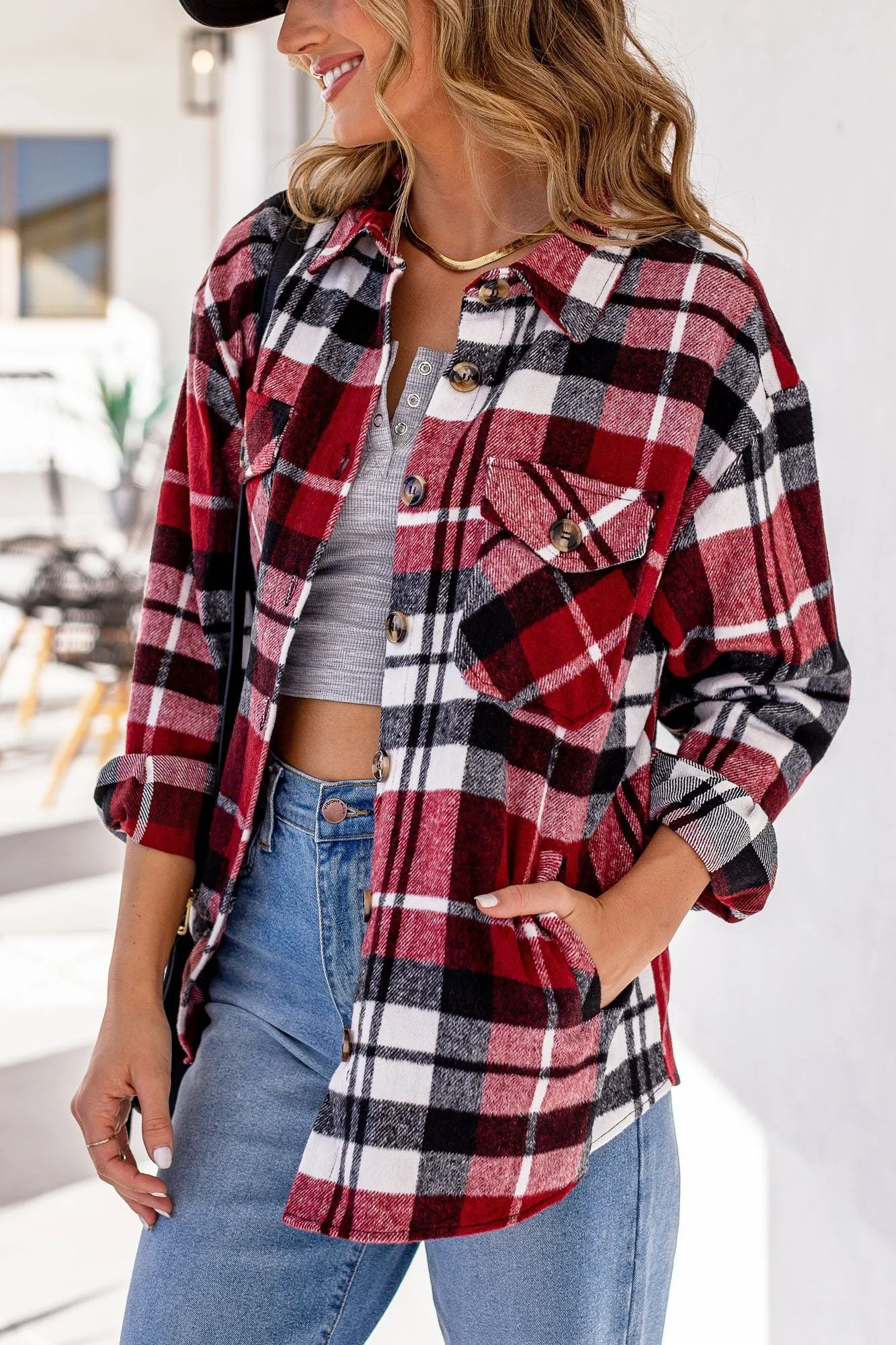 No Doubts Red Plaid Shacket