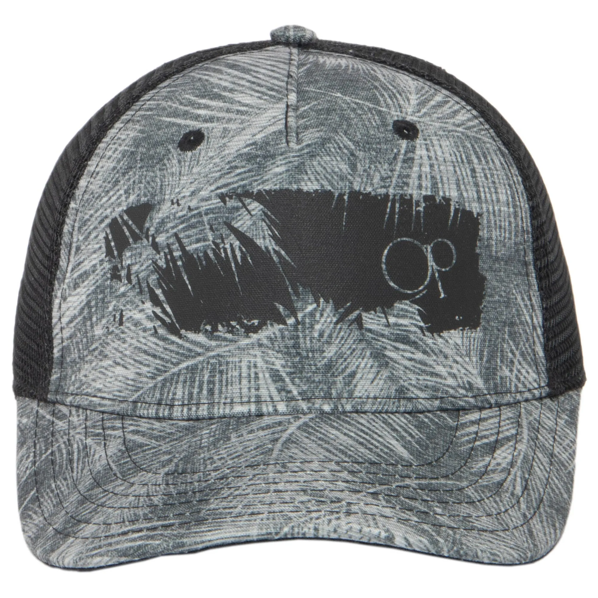 Ocean Pacific - 5 Panel Trucker Hat with Black and Grey Palm Tree Print