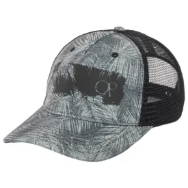 Ocean Pacific - 5 Panel Trucker Hat with Black and Grey Palm Tree Print