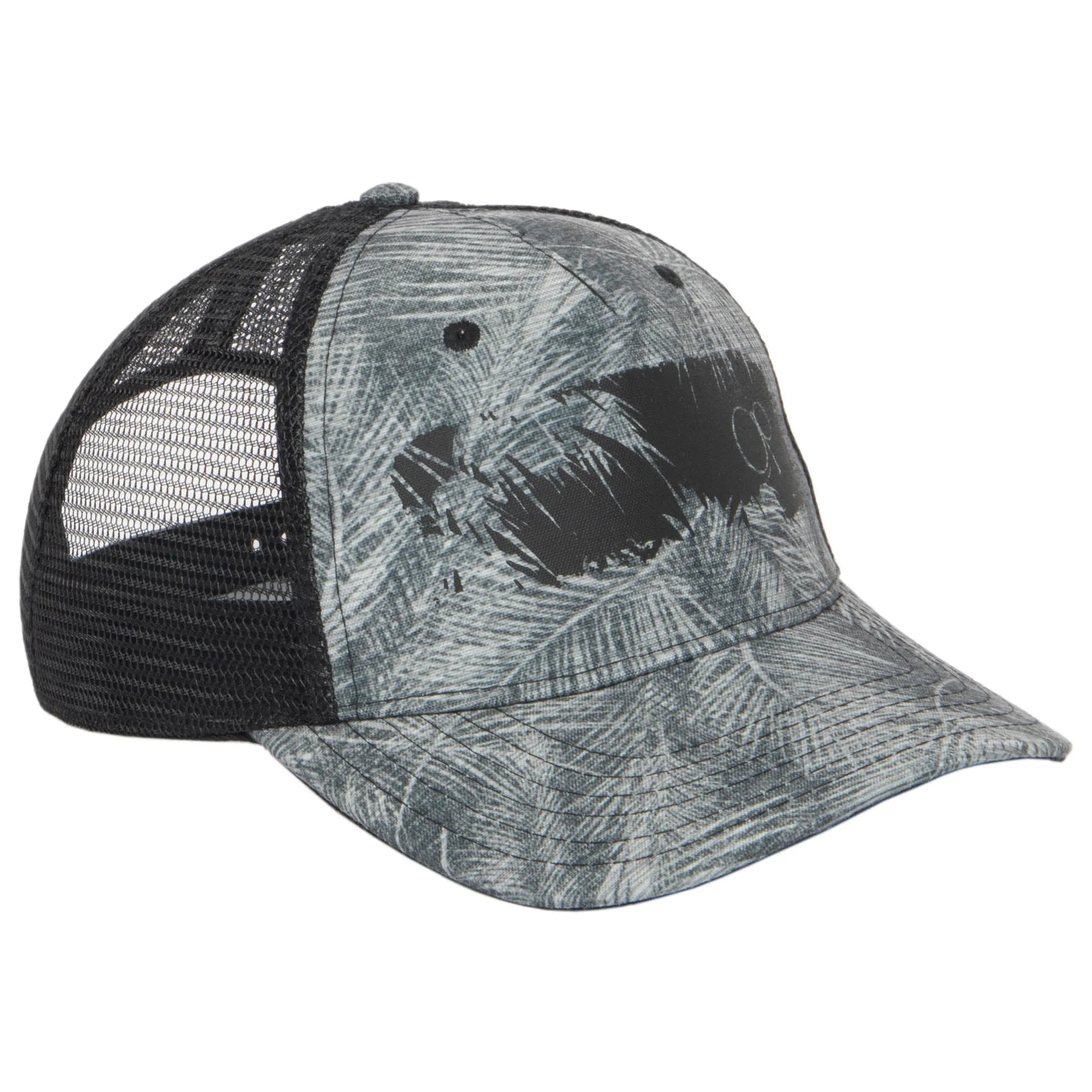 Ocean Pacific - 5 Panel Trucker Hat with Black and Grey Palm Tree Print