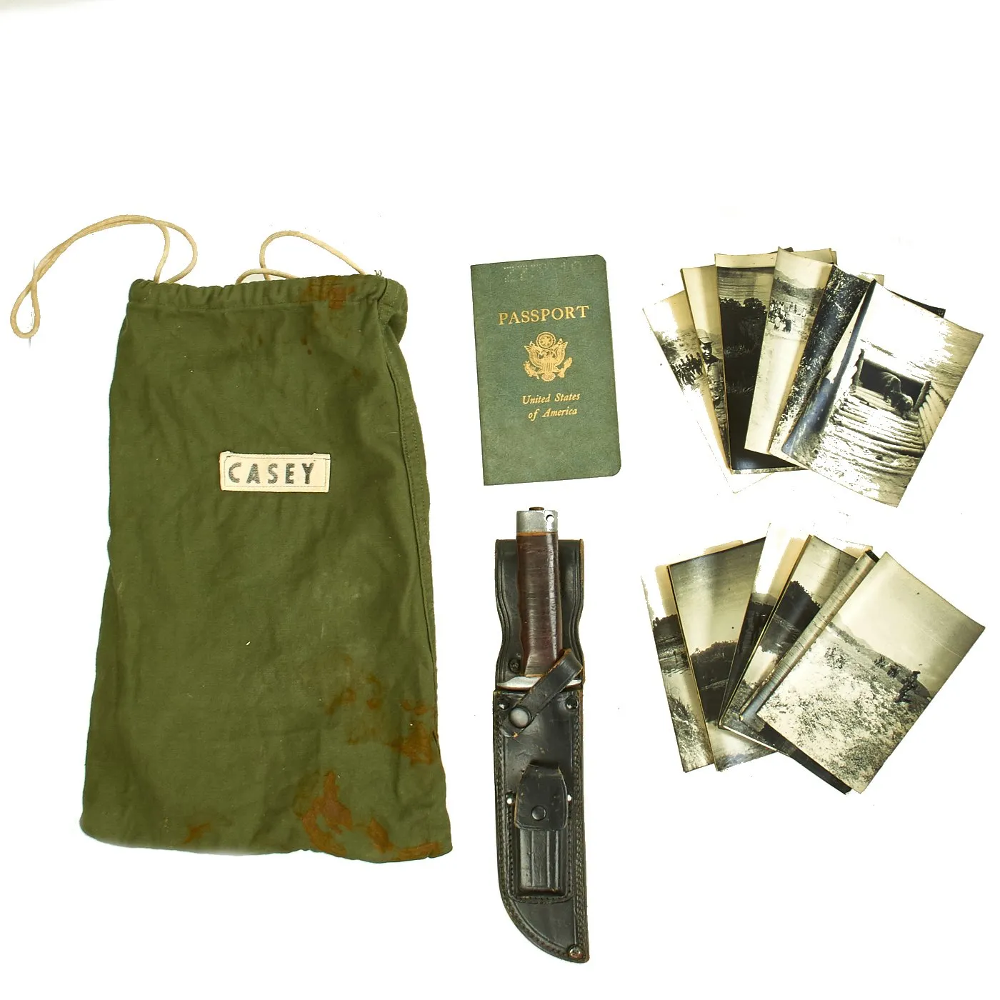 Original U.S. Vietnam War Named 5th Special Forces Group Fighting Knife with Photos and 1967 Passport