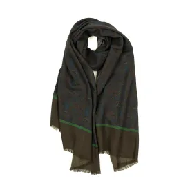 Printed wool & cashmere stole in brown with paisley motifs