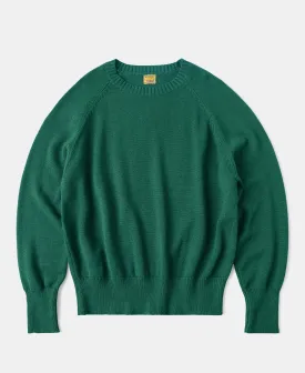 Pullover Crew Neck Cotton&Wool Knit Sweater - Emerald Green