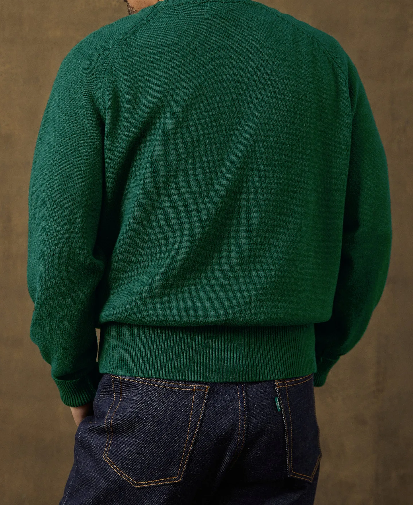 Pullover Crew Neck Cotton&Wool Knit Sweater - Emerald Green