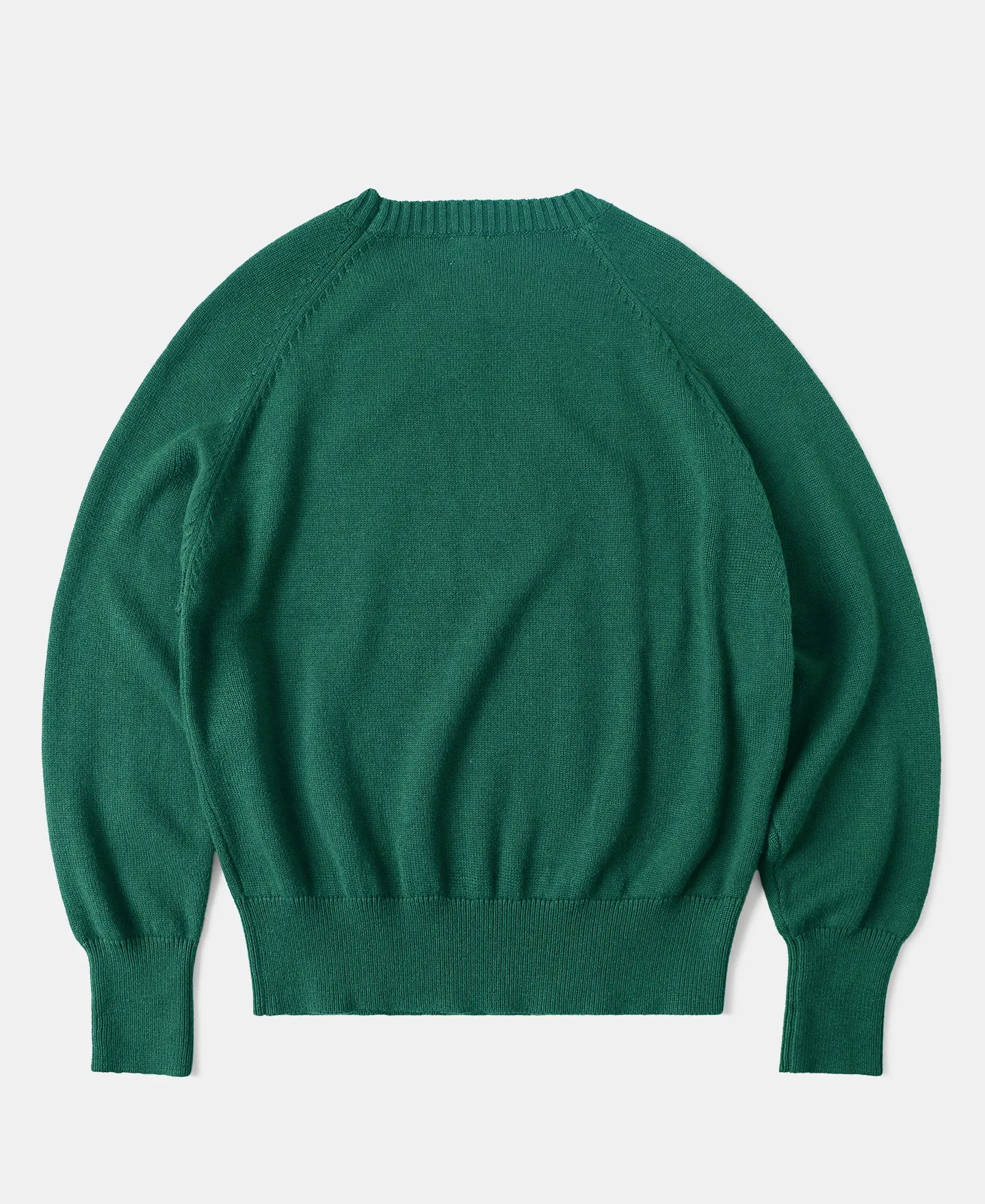 Pullover Crew Neck Cotton&Wool Knit Sweater - Emerald Green