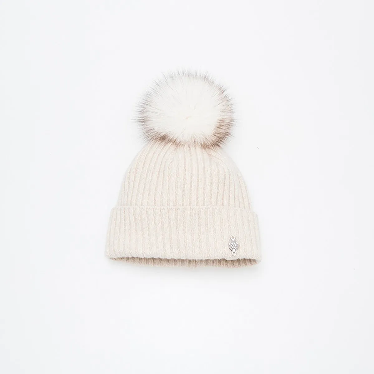 RECYCLED CASHMERE BEANIE WITH UPCYCLED FUR POM