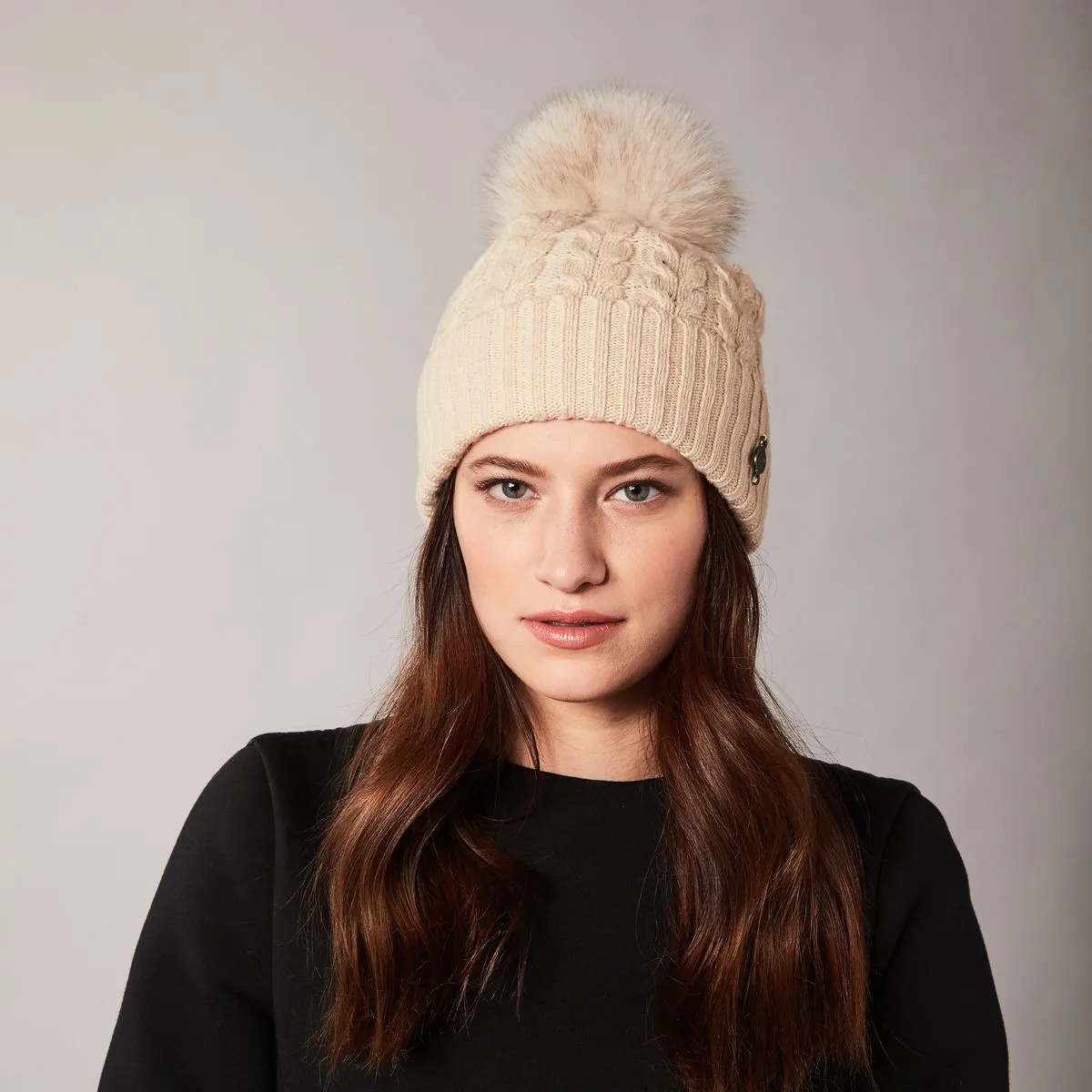 RECYCLED CASHMERE BEANIE WITH UPCYCLED FUR POM