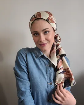 Rinati Lakel Neutral Printed Long Scarf with Scrunchie