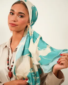 Rinati Lakel Teal Printed Long Scarf with Scrunchie