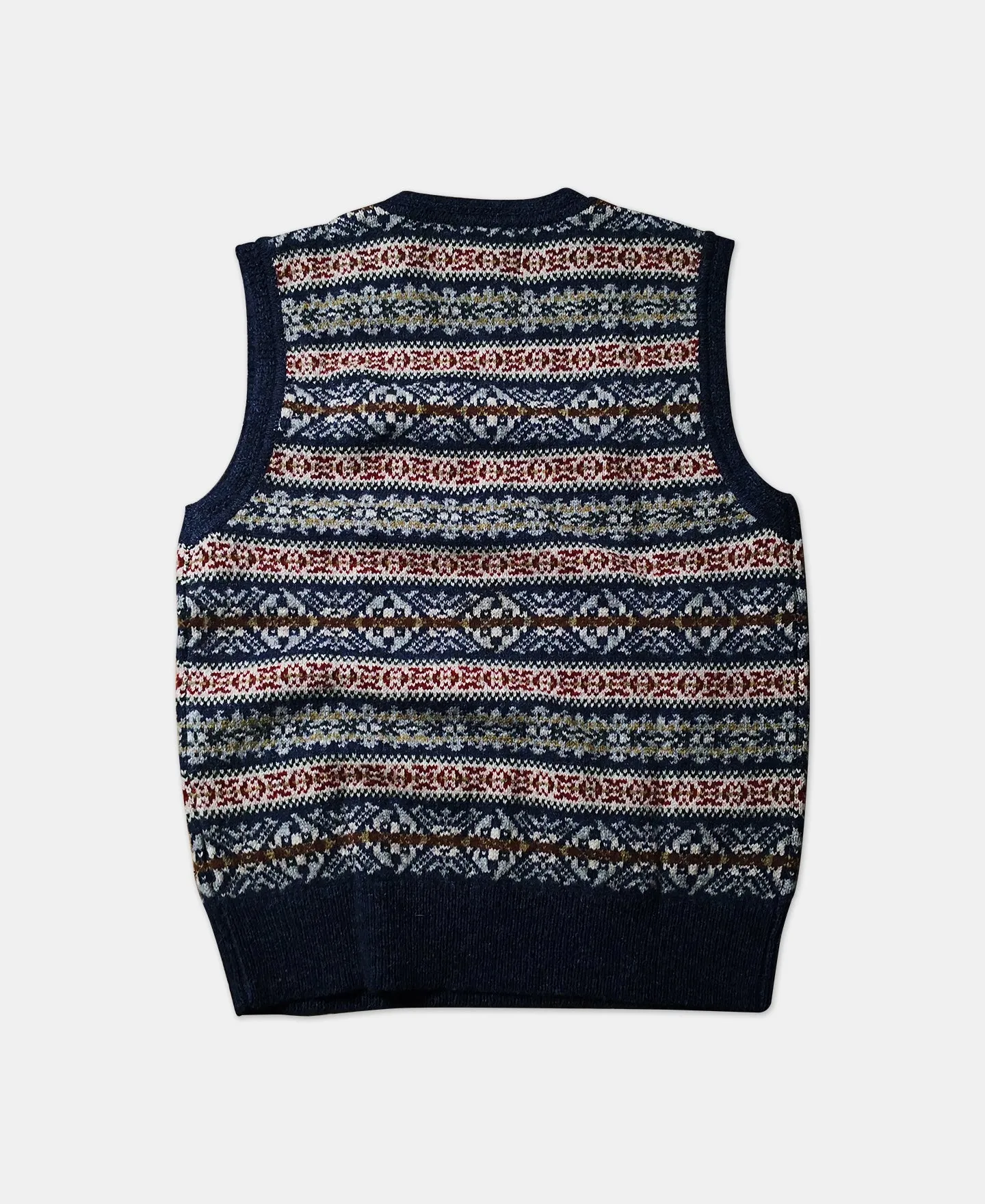 Shetland Wool Fair Isle Sweater Vest - Navy