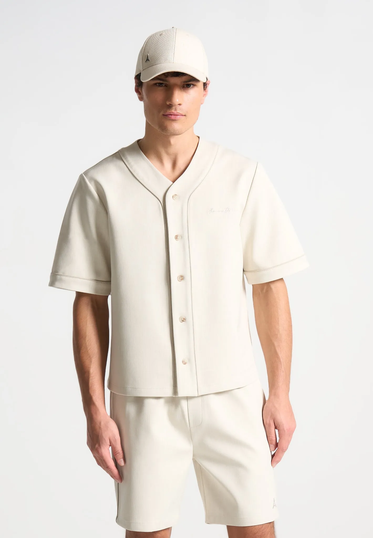 Signature Boxy Baseball Shirt - Beige