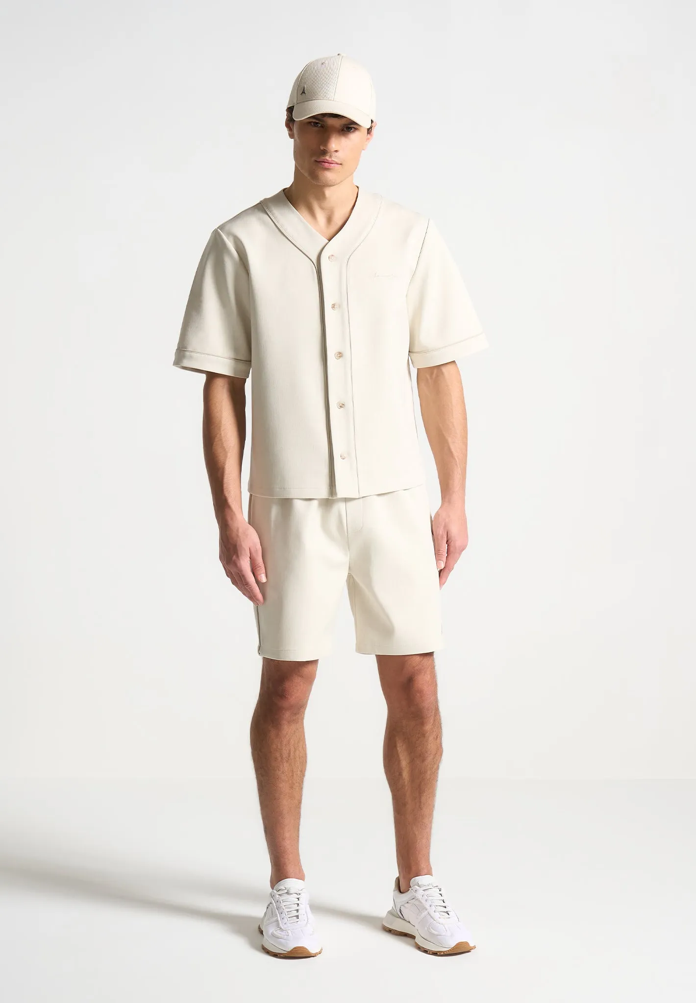 Signature Boxy Baseball Shirt - Beige