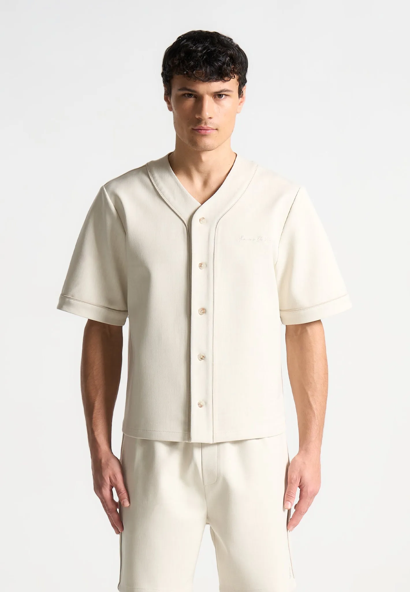 Signature Boxy Baseball Shirt - Beige