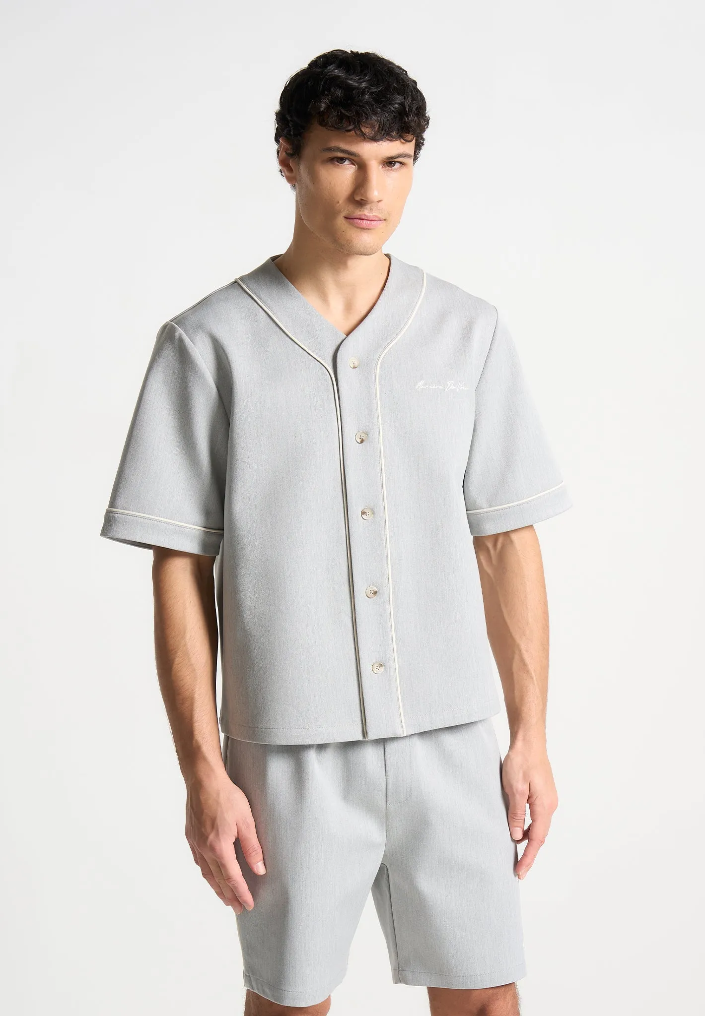 Signature Boxy Baseball Shirt - Grey