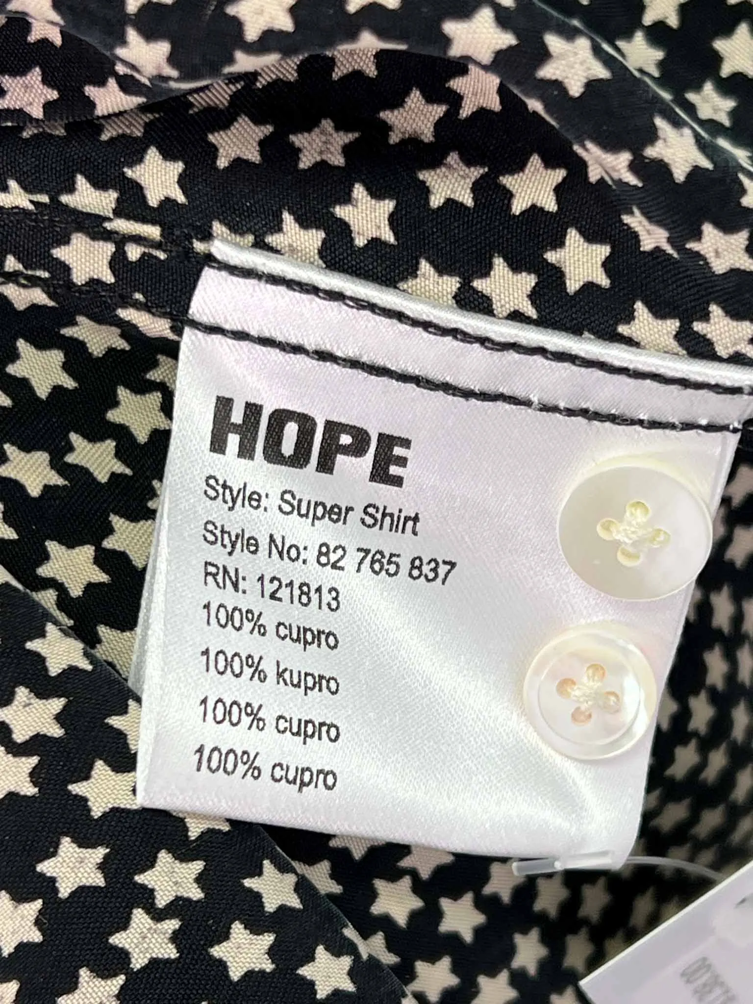 Size S - Hope Black and White Stars Super Cupro Printed Shirt