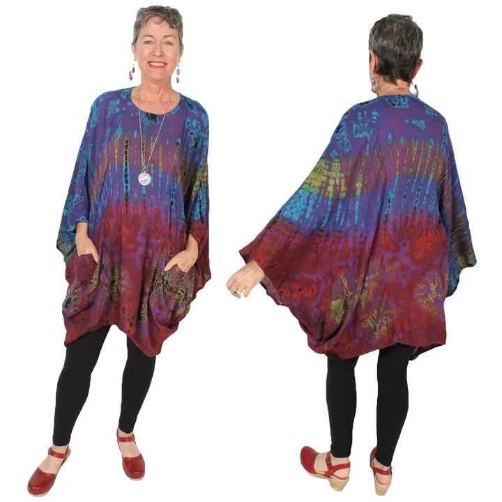 Boho Chic SunHeart Plus Size Batik Top - Stylish Resort Wear for Hippie Look, Sizes Small to 6X